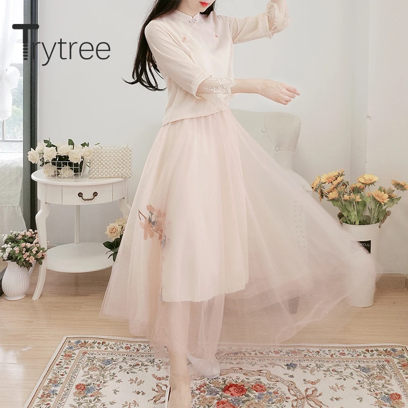 Женский комплект из двух предметов Trytree повседневный кружевной топ с