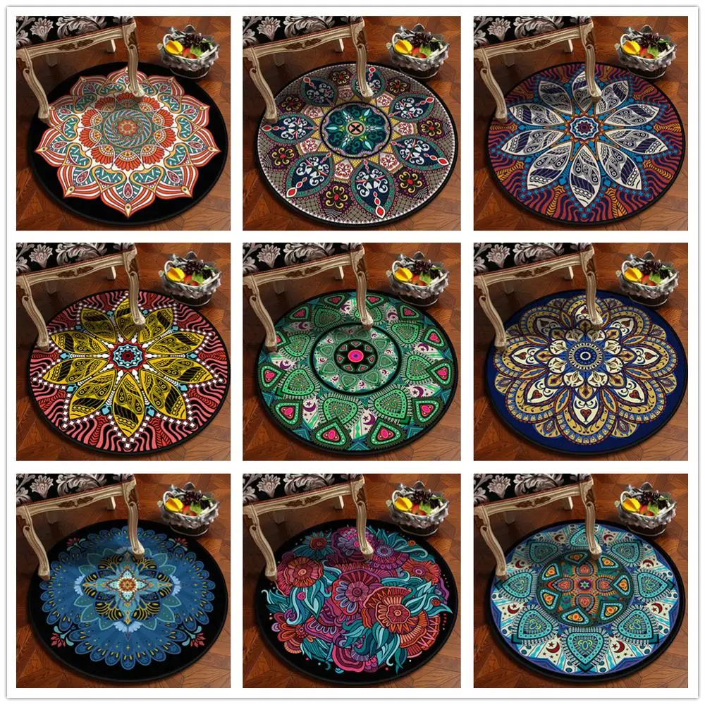 

Bohemian Style 3D Printing Round Carpets For Living Room Bedroom Area Rugs Computer Mats Decor Carpet Home Chair Flower Mandala