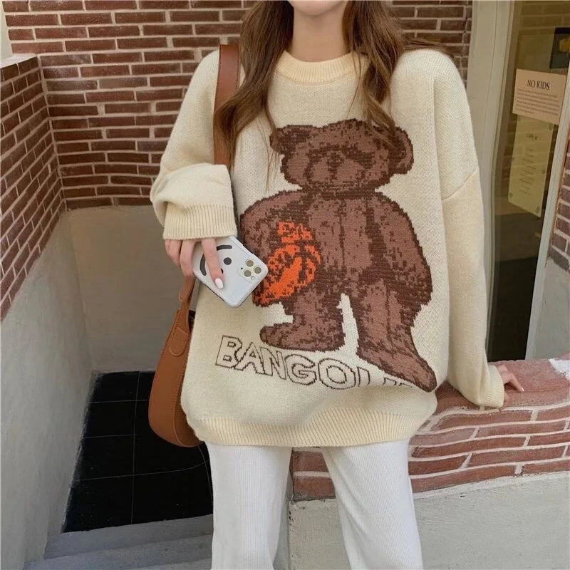 2021 Autumn/Winter New Large Size Japanese Department Lazy Wind Sweater Fat MM Medium-length Loose Sweater Fresh And Sweet