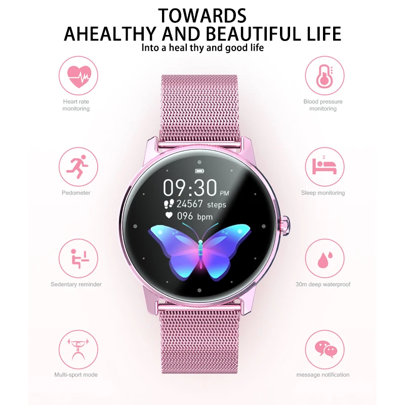 

Fashion Women smart watch waterproof fitness tracker heart rate monitor full screen smart watch for Xiaomi Android IOS