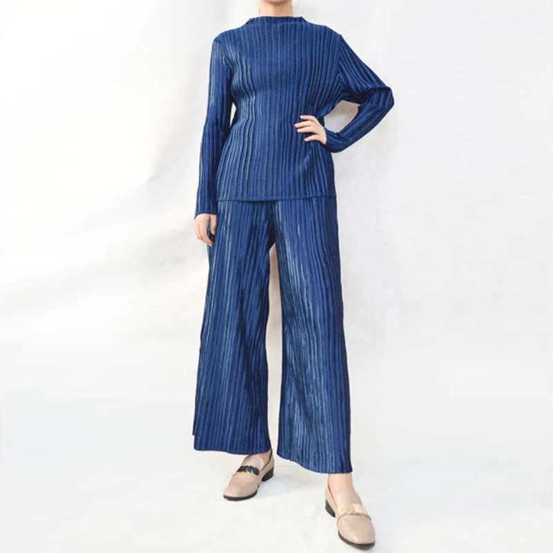 LANMREM can ship Pleated velvet two-piece pant set women + loose casual wide-leg pants fashion long sleeve 2020 spring new YH912 | Женская