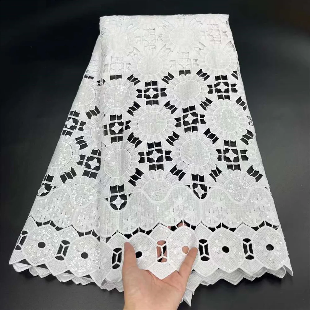 Арикан Водорастворимый Гипюровый Шелковый Кружевной Ткань Высокого Качества Невероятный Белый Цвет Сияющие Пайетки Шнур W873.