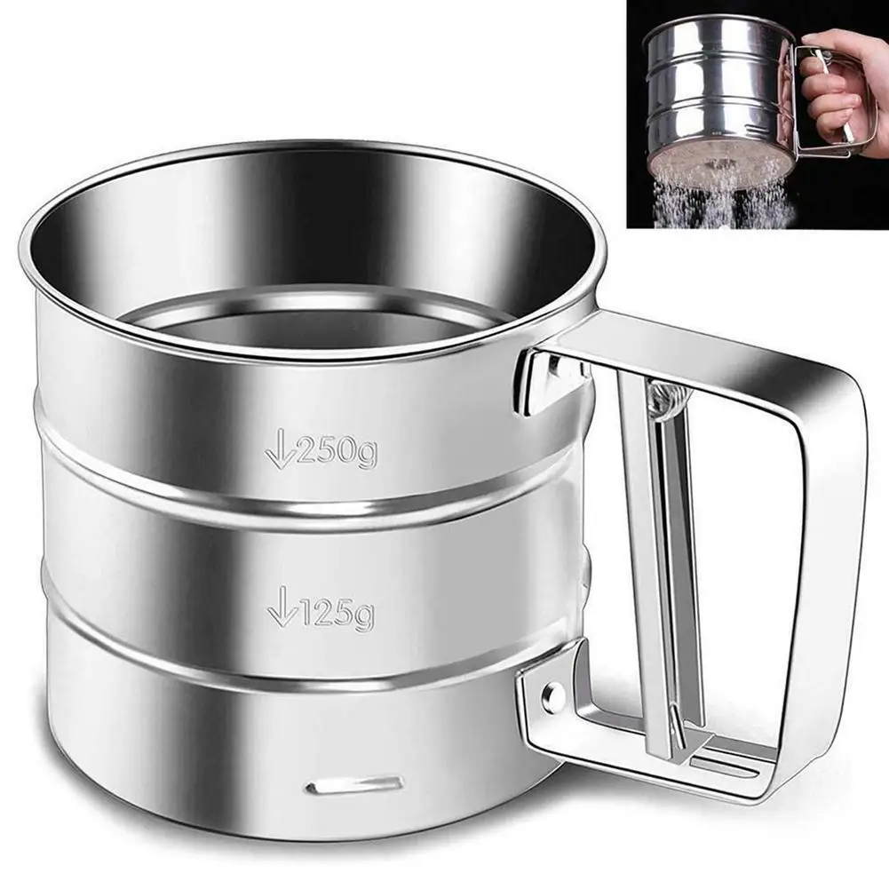 

Hand-held Steel Flour Sieve Hand-pressed Small Cup Tool Screen Flour Semi-Automatic Flour Sieve Baking Q4N3