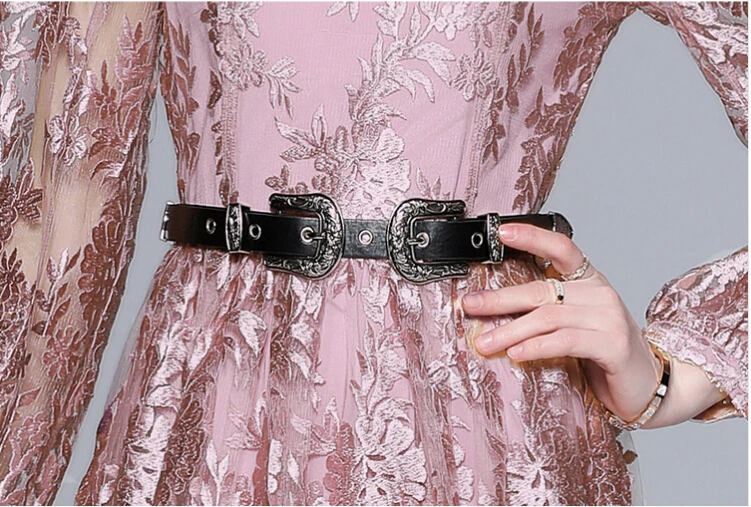 Платье SMTHMA из новой коллекции модной одежды с вышивкой на сетке для женщин с воротником стойкой, рукавами "летучая мышь", высокой талией и поясом на средней длине.