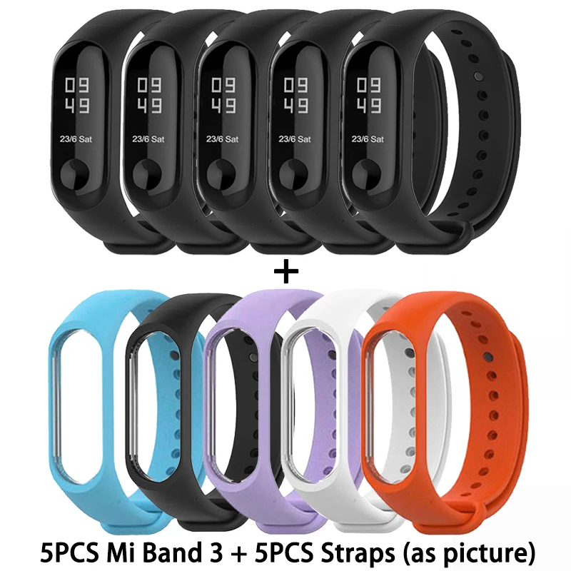 CN 5PCS Strap 5PCS Origina Xiaomi Mi Band 3 4 смарт-Браслет фитнес-браслет большой сенсорный экран OLED частота сердечных сокращений сообщения Smartband - Цвет: CN 5PCS Strap 5PCS