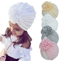 2020 new solid color soft baby turban princess flower stretchy baby hat spring summer knitted newborn bonnet cap