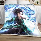 Японское аниме одеяло Kimetsu no Yaiba, рассекающее демонов, удобное покрывало для дивана с принтом, флисовое покрывало