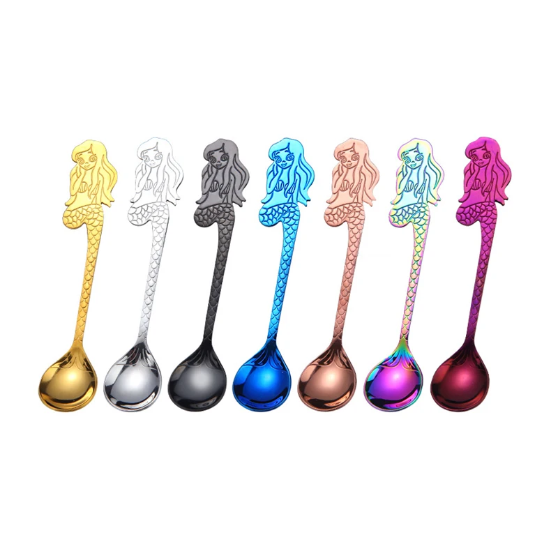 

6 Pcs Creative Coffee Spoon Stainless Steel Hanging Mermaid Coffee Dessert Ice Cream Spoon Candy Teaspoon Flatware Tableware