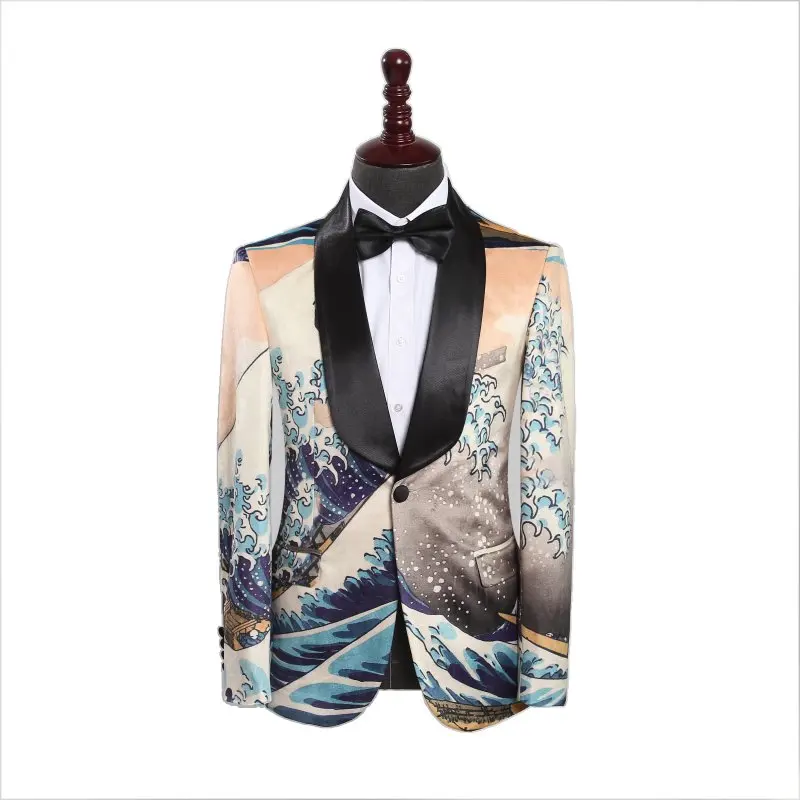 Мужские модные бархатные блейзеры на одной пуговице с отложным воротником и