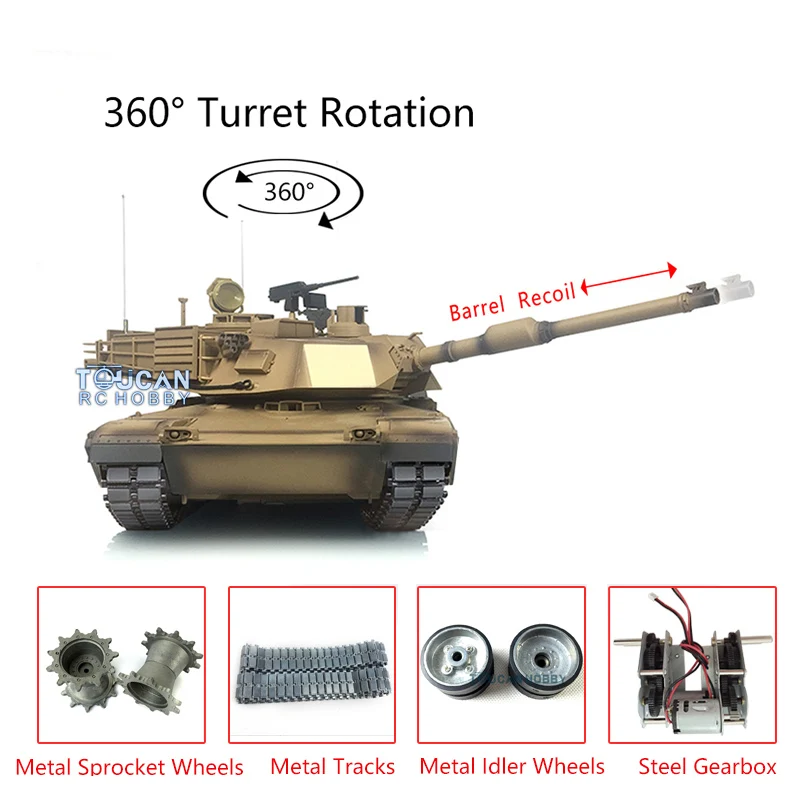 

US Stock Heng Long RC Tank 1/16 7.0 Upgrade M1A2 Abrams 3918 360° Turret Barrel Recoil For Children TH17797-SMT4