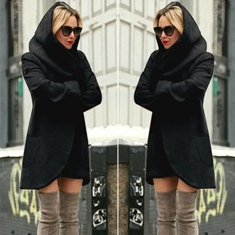 Женское шерстяное тонкое пальто с капюшоном свободные женские зимние толстовки