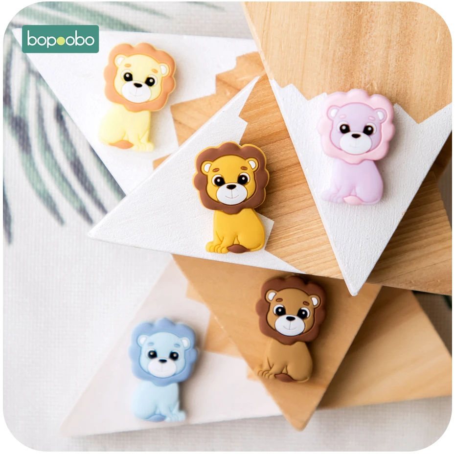 Bopoobo 3 шт. Силиконовые Прорезыватели для еды силиконовые мини бусины в форме льва Bpa Бесплатно Детские Прорезыватели Для DIY Соска-подвеска грызуны бусины