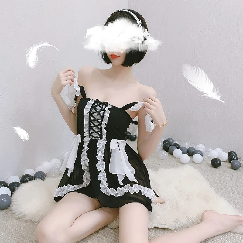 Женская кружевная ночная рубашка с бантом комплект нижнего белья Kawaii наряд