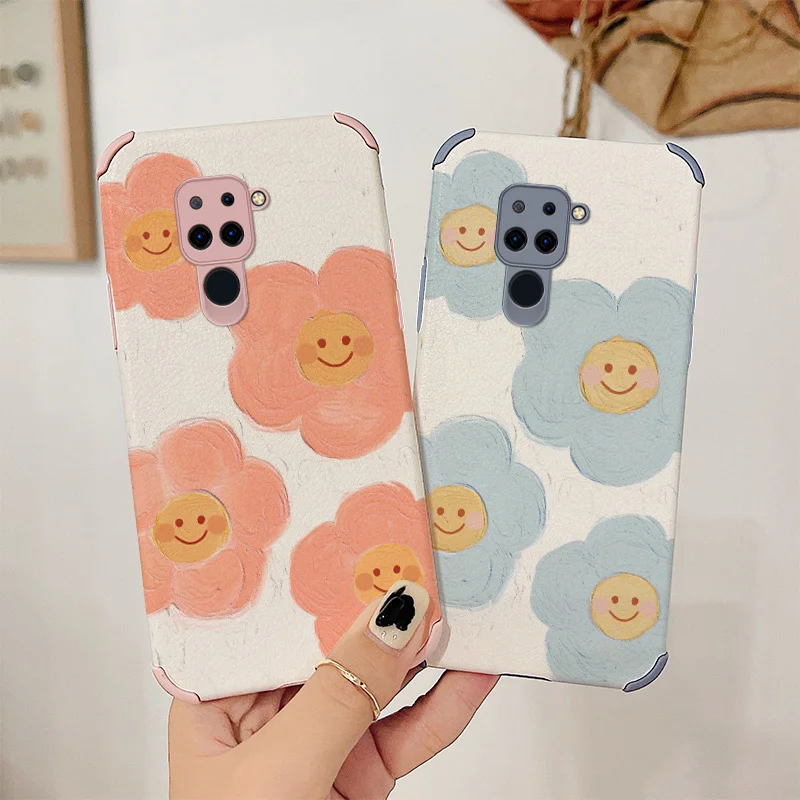 

Smiling Blue Flower Phone Case For Xiaomi Redmi 9 Note 9 8 7 Pro K40 K30 Pro Leather Cover