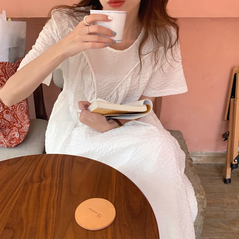 Женский сарафан средней длины повседневное свободное зеленое платье с пышными