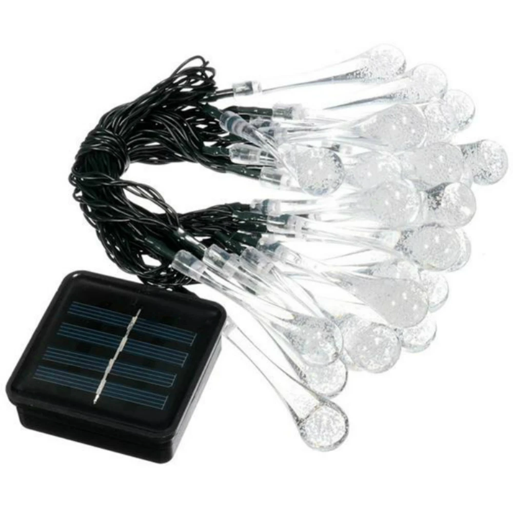 

50LED 30LED Solar Powered Raindrop Fairy String Light Outdoor Xmas Wedding Garden Party Decor