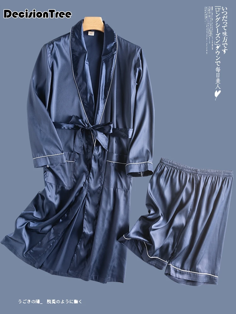 men's bathrobe ice silk hooded szlafrok pajamas sexy badjas kimono men bathrobe man's gown roupao peignoir homme sol