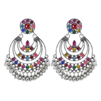 indian jhumka drop earrings for women boho multicolors rhinestones layered geometric statement earrings afghan turkish party