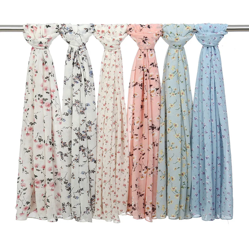 Дышащий цветочный пузырьковый шифоновый шарф хиджаб с цветочным узором