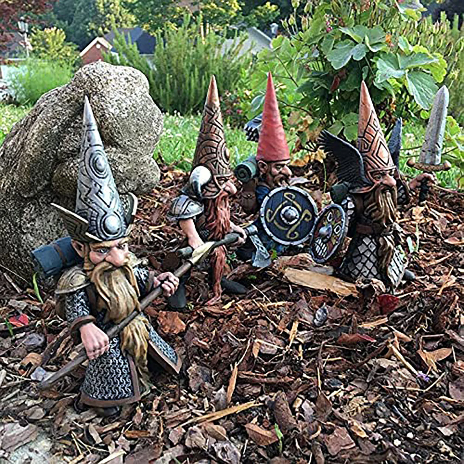 

Garden statue decoration armored dwarf holding an axe to fight unique mysterious outdoor garden decoration landscape decoration