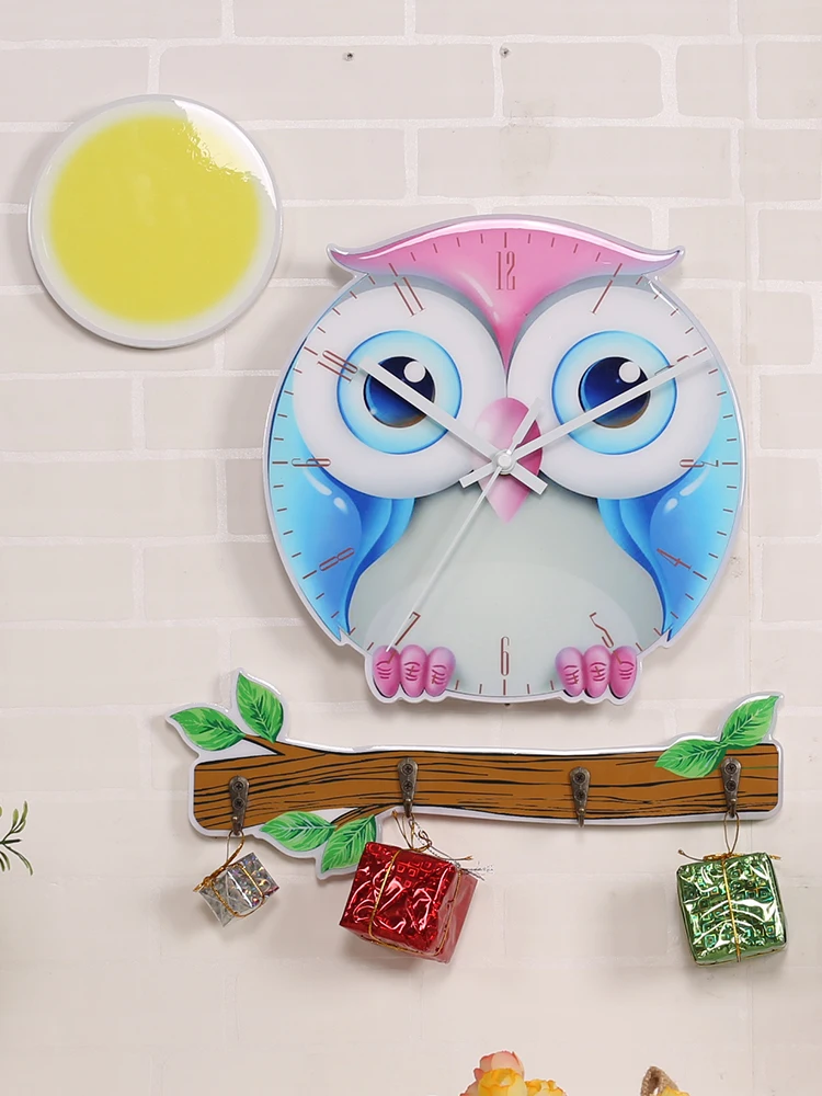 Деревянные настенные часы с изображением совы современные детские для спальни