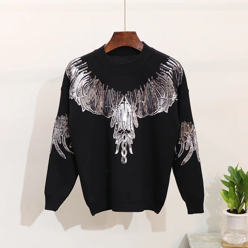 Женский джемпер с вышивкой и блестками трикотажный комплект из двух предметов