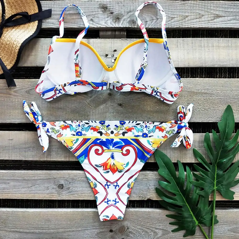 

Cartoon print bikini push up Pink Bandage bikini set high waist Summer Women's Bathing suit 2020 bikini sexy hot swimsuit women