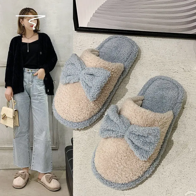 

Men's and Women's Cotton Slippers Autumn and Winter Home Household Indoor Couple Cute Slippers Warm Wool Slippers