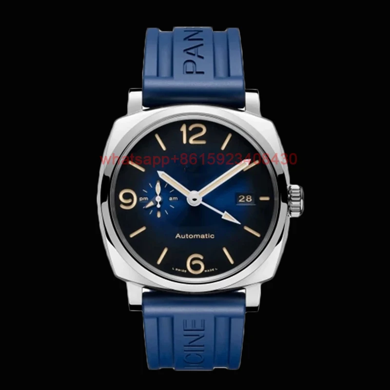 

New Luxury Men's Automatic Mechanical Watch Luminous Blue Dial Rubber Strap AAA wristwatch