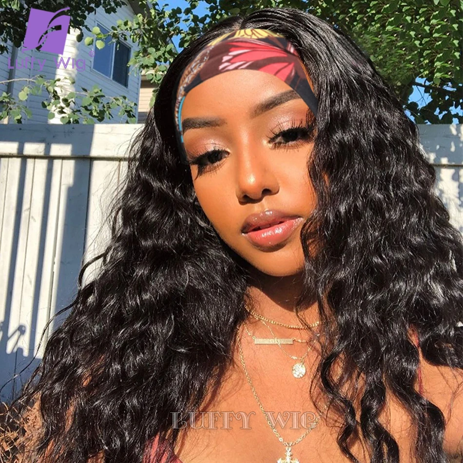 Luffywig парик с головной повязкой Человеческие волосы Remy бразильские волнистые