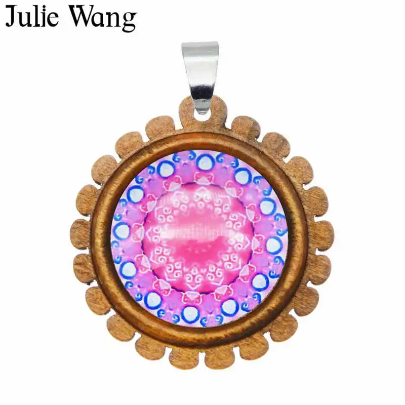 Julie Wang 2 шт. деревянный Овальный Круглый Кабошон База настройки талисманы крючки