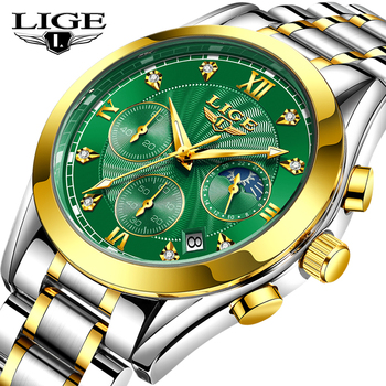 2020 LIGE Fashion Stainless Steel Mens Watches Top Brand Luxury Business Luminous Chronograph Quartz Watch Relogio Masculino+Box-36730