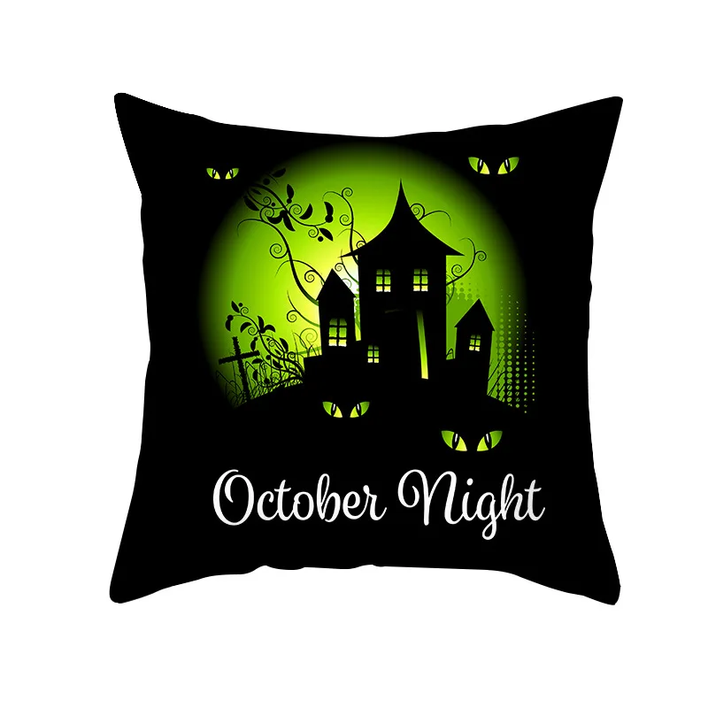 

Dark Castle Halloween Pillow Cover Home Supplies Cartoon Cat Printed Cushion Throw Pillowcase