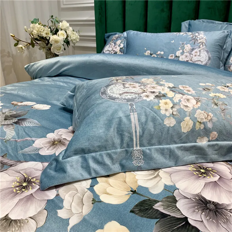 2019 4pcs Luxury printing Bedding Set Duvet Cover Sheet Pillowcase King Queen Size Velvet Bed Linen | Дом и сад