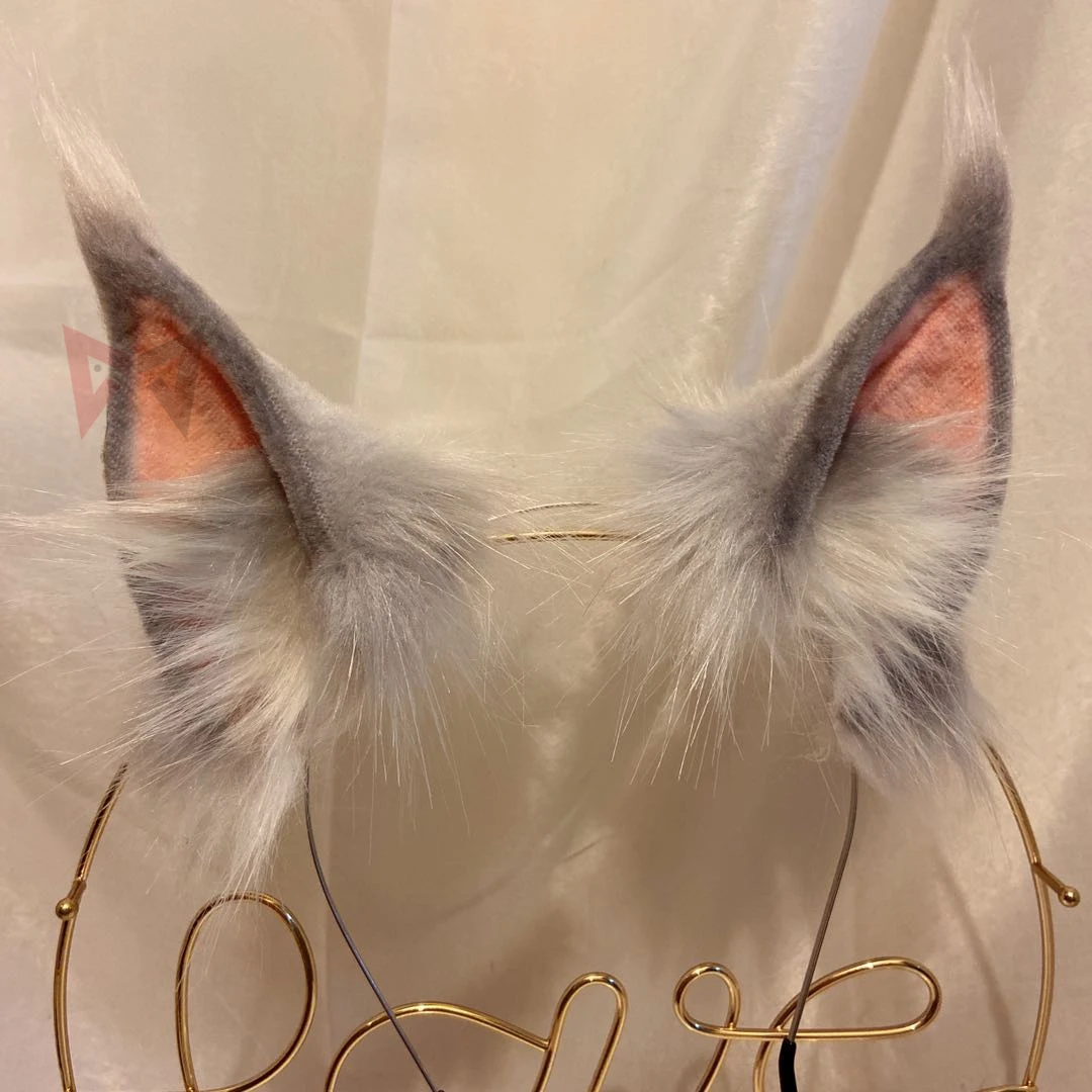 

MMGG New Gray Cat Fox Ears Hairhoop Tail Headwear Beast Cosplay Costume Accessories for Girl Women Handmade Work