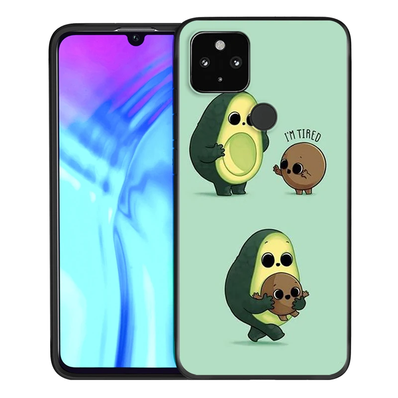 

Cartoon avocado Shockproof Cover for Google Pixel 5 4 4a XL 5G Black TPU Soft Phone Case