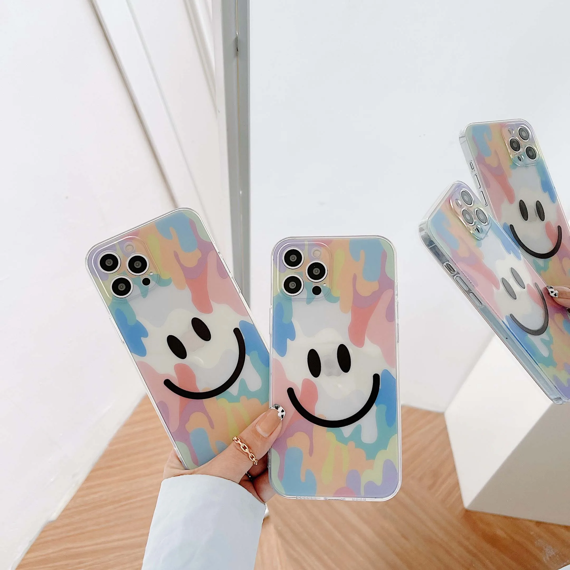 

Rainbow smiley clear silicone phone case for iphone 12 mini 11 pro max 7 8 plus se 2020 x xr xs max cute cover capa shell