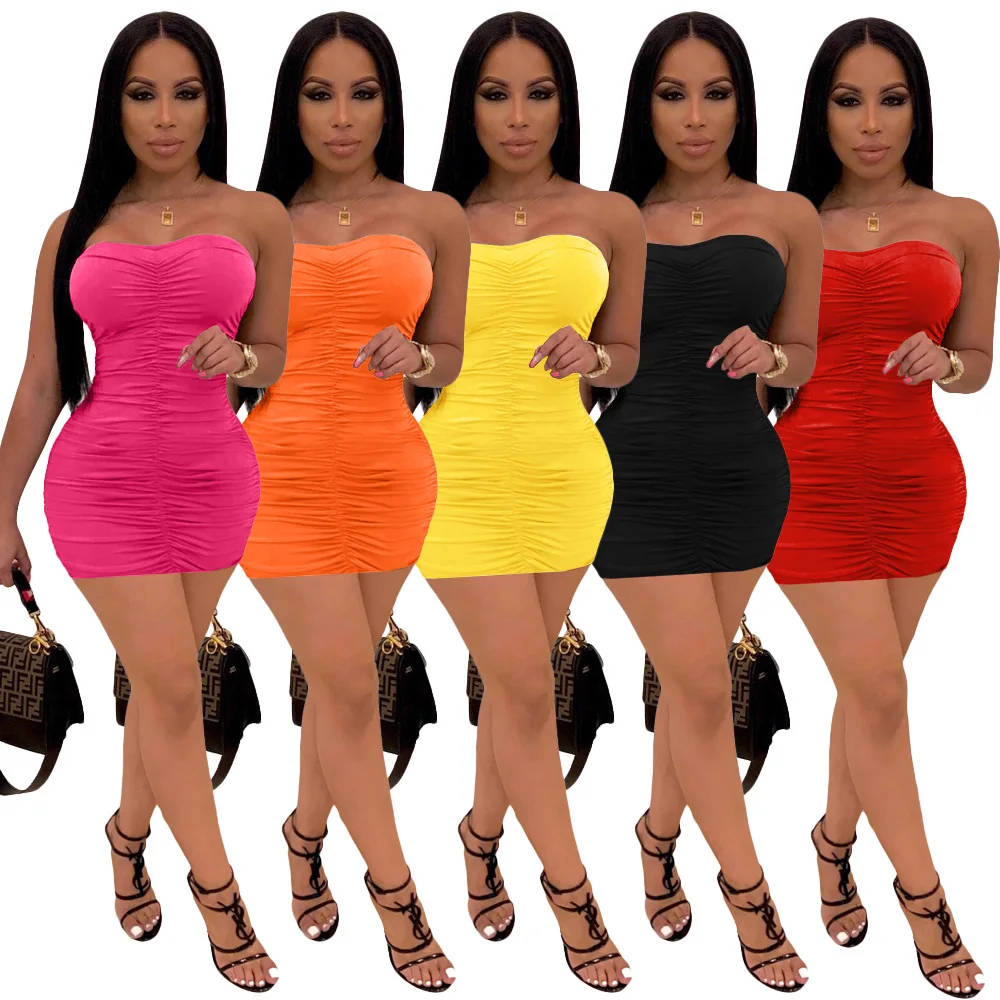 

Off The Shoulder Strapless Summer Bandage Dress Summer Clothes for Women Holiday Vacation Outfit Ruched Backless Party Dresses