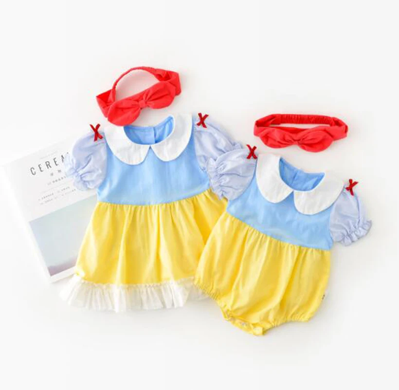 

Cultiseed Baby Girls Summer Color Patchwork Peter Pan Collar Puff Sleeve Birthday Party Princess Bodysuits Children Rompers