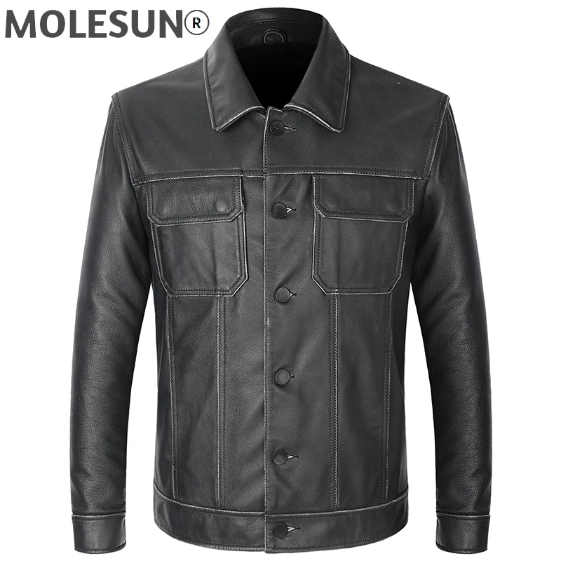 

Мужская джинсовая куртка AKOOSUN, стильная мотоциклетная куртка ручной работы из натуральной коровьей кожи, LXR424