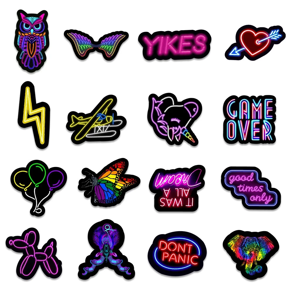 103050100pcs cool neon light graffiti stickers skateboard guitar laptop motorcycle waterproof toy cartoon sticker for kids free global shipping