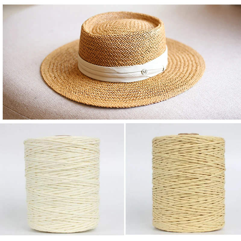 

2mm 280M Natural Raffia Straw Yarn Summer Hand Knit Crochet Hat HandBag Cushion Baskets Knitting Material Colorful Thread