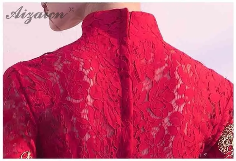 Современное китайское платье, кружевное, Ципао, винтажное, Cheongsam, платья подружек невесты, винно-красное, с роговыми рукавами, Qi Pao, традиционное вечернее платье
