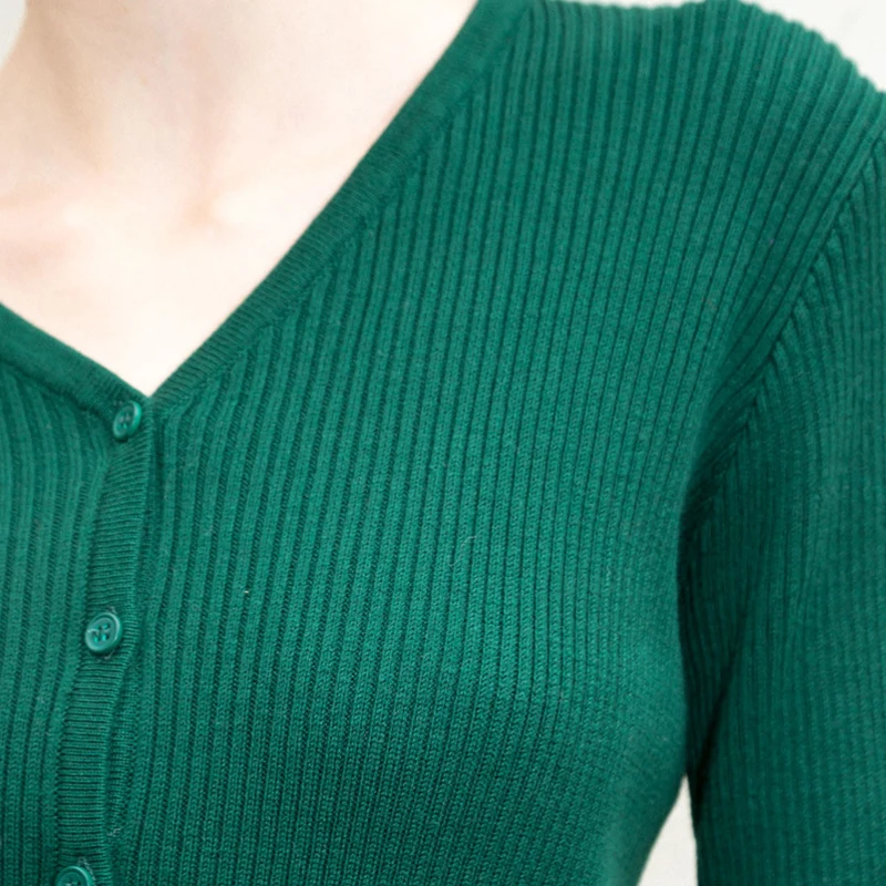 Женский Укороченный кардиган в рубчик с v-образным вырезом вязаный укороченный