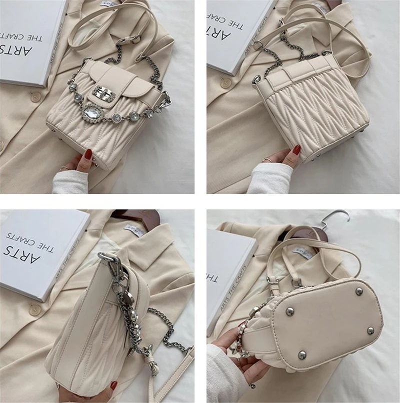 

Elegant Women Handbags Diamond Chain Tote Bucket Bag Fashion Women's Designer Handbag Travel Shoulder Messenger Bag