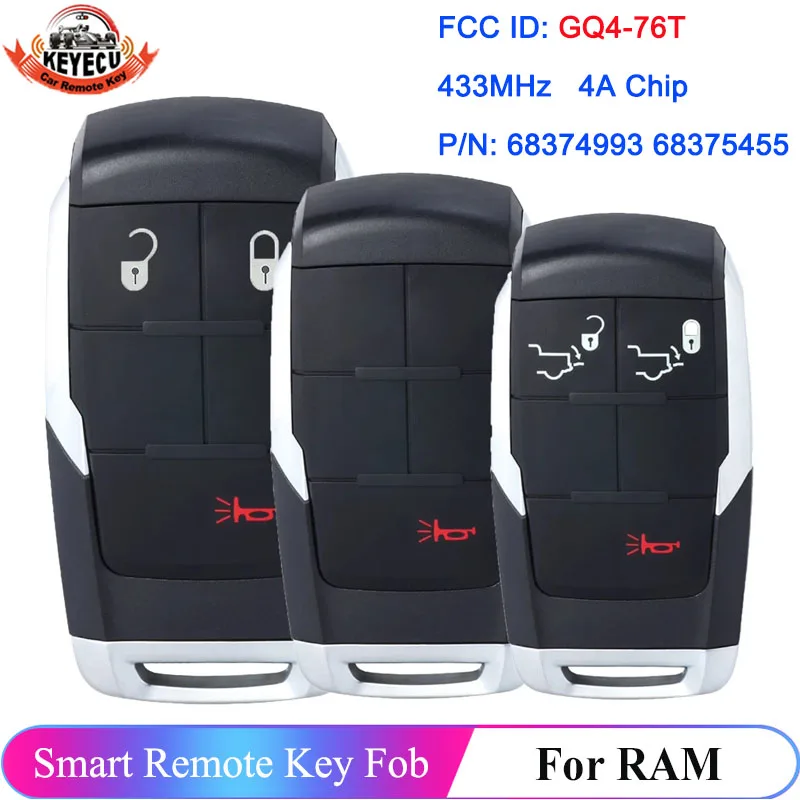 

KEYECU для Dodge RAM Pickup 2500 3500 4500 5500 2019 2020 FCC: ФКС 2021 МГц Брелок дистанционного ключа без ключа 68374993AB 68381171AB