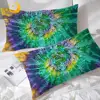 BlessLiving Lotus Flower Pillow Cover Tie Dye Decorative Pillow Case Bohemian Mandala Pillowcase Purple Green Bedding One Pair 1