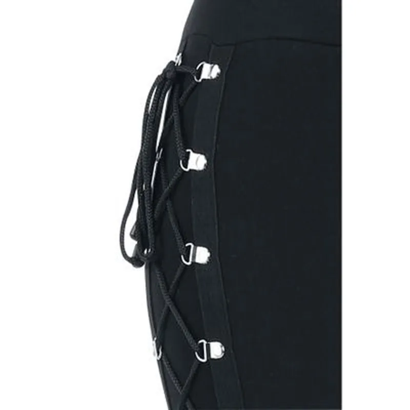 

2021 Casual Black Women Pants Fashion Side Cross Straps Mid Waist Elastic Push Up Ankle Length Polyester Pencil Pnats