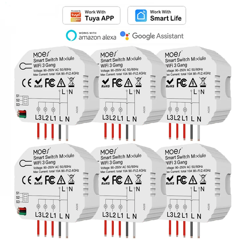 

Tuya WiFi Mini Light Smart Switch 3 Gang Support 1/2 Way Timer APP Remote Voice Control Work with Alexa Google Home Automation