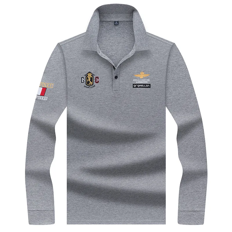 

100% Cotton Anti-pilling Breathable Quality Spring Man Polo-Shirt Male Fashion Embroidery Casual Tee Long Sleeve Men POLO Shirt